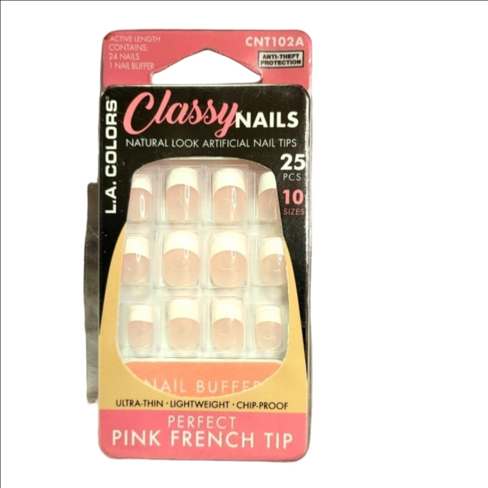 L.A. Colors Pink French Tip Active Square Artificial Nails Large